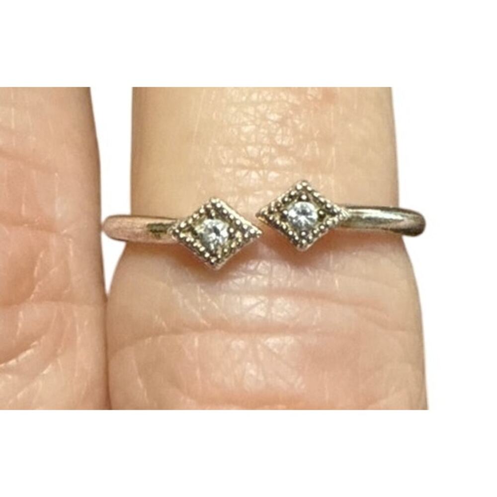 Cham Sterling Silver Double Squares With Milgrain Set Crystals Open Top Size 5 - Picture 2 of 8